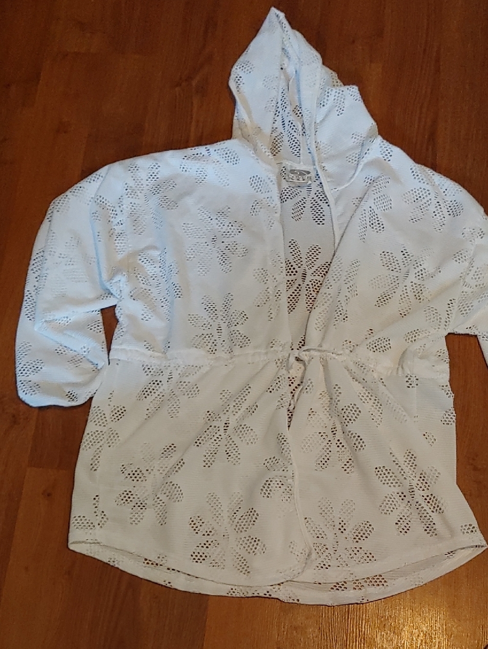 Cover Me White Floral Eyelet Hooded Cover-Up Sz LG